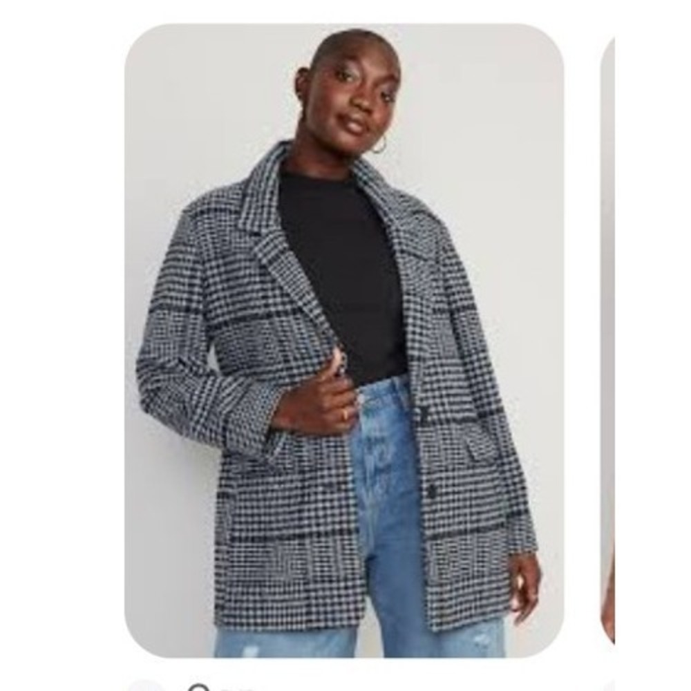 Old Navy Soft Brushed Oversized black Plaid Blazer Women SZ XXL office casual